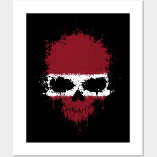 Chaotic Latvian Flag Splatter Skull Posters and Art